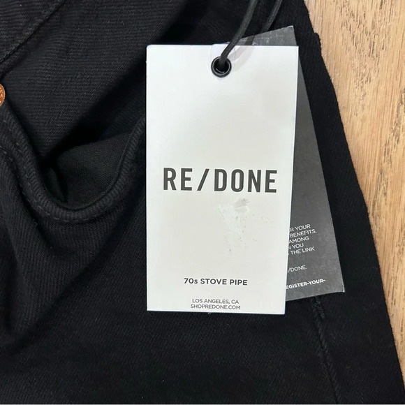 Re/Done 70s Stove Pipe Ultra High Rise Wide Leg Jeans Black Denim Size 24 $298 - Picture 12 of 12